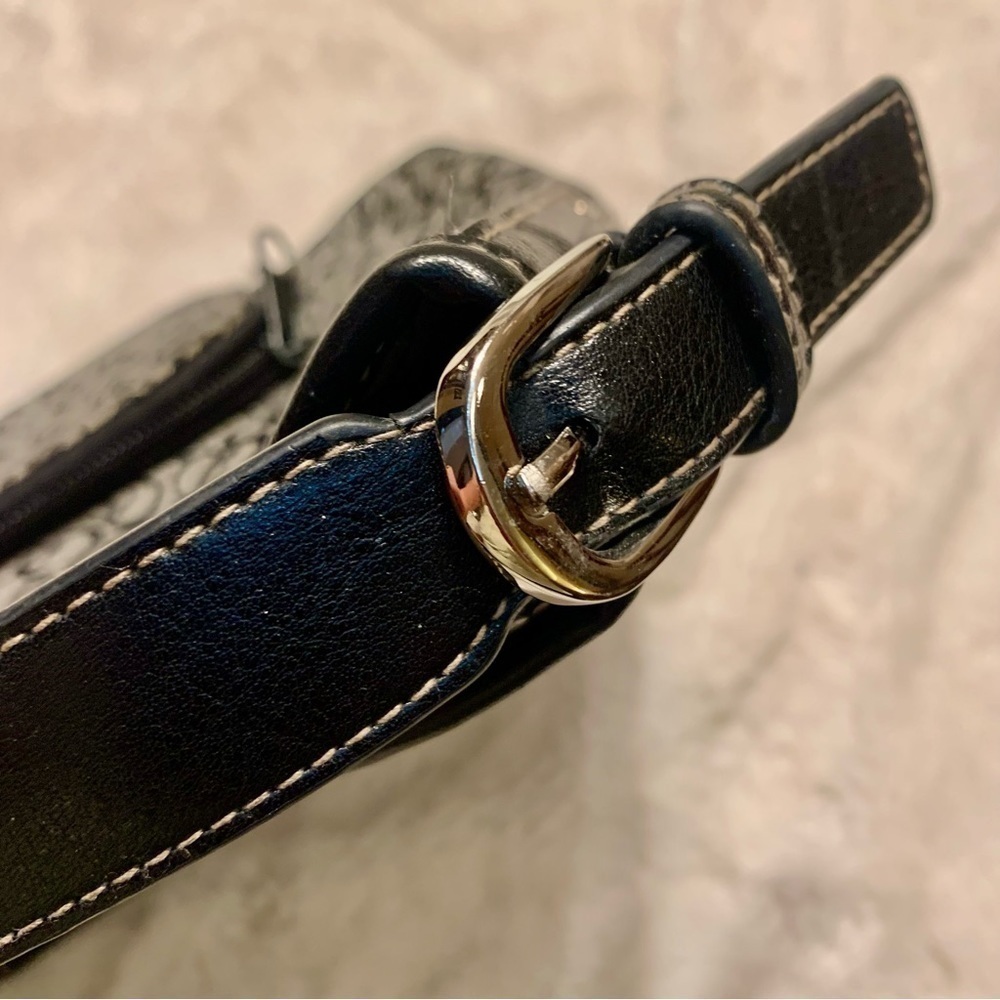 Shoulder Bag Like New Grey Canvas Black Vegan Leather Trim Circular Silver - Picture 5 of 16